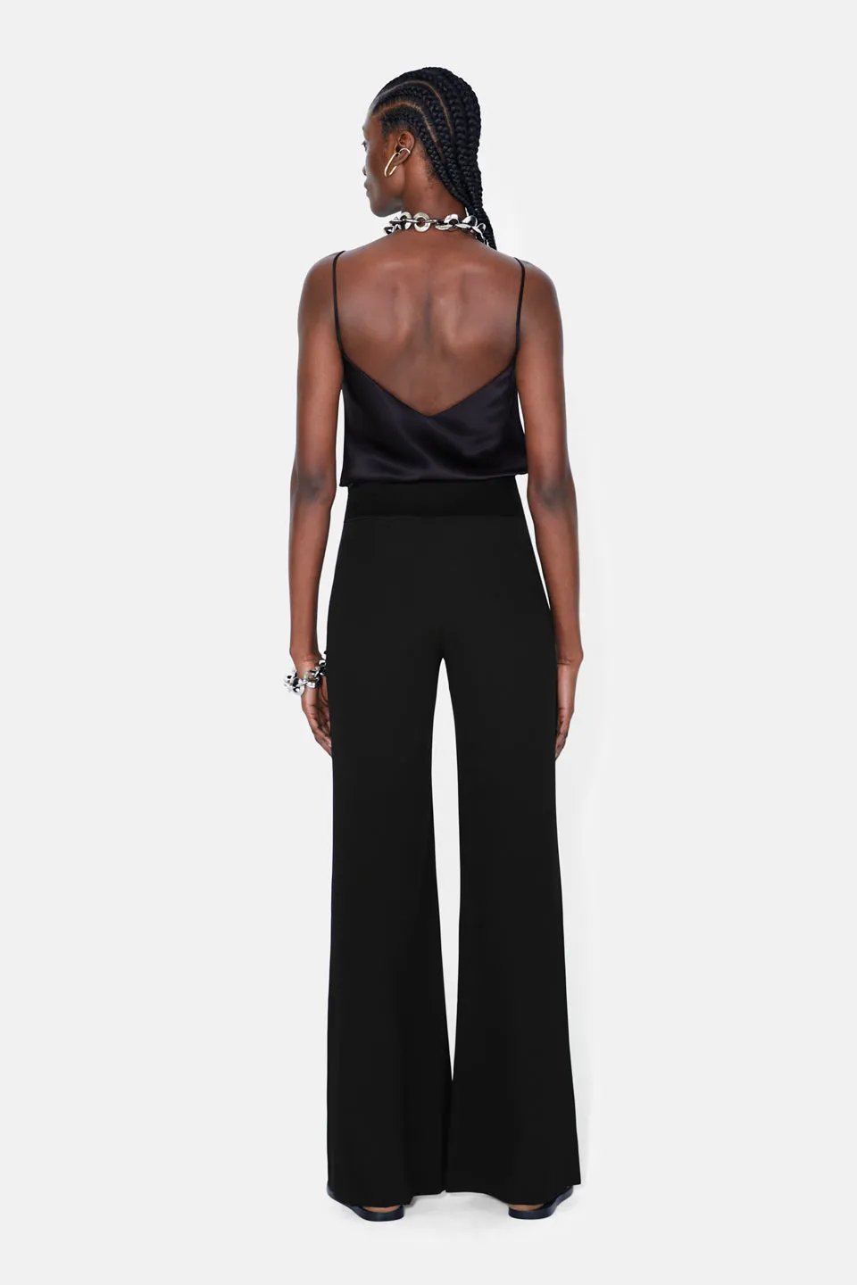 Wide Leg Crepe Trousers - Black